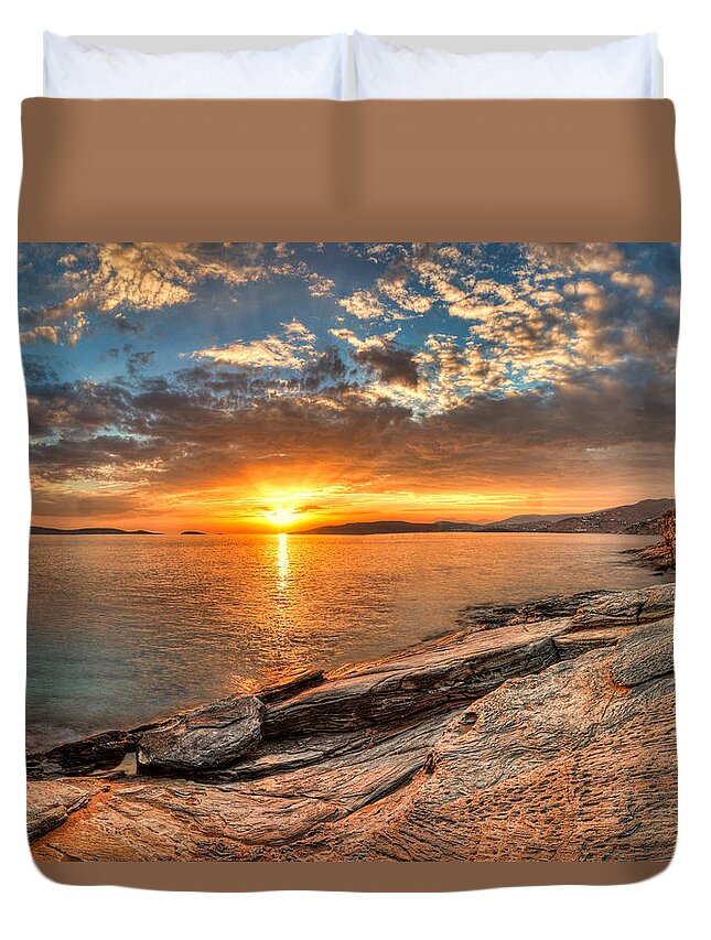 Sunset Duvet Cover featuring the photograph The sunset in Andros - Greece #2 by Constantinos Iliopoulos