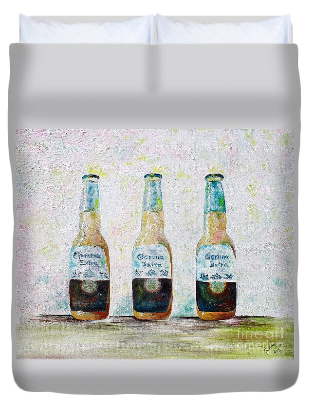 Beer Duvet Cover featuring the painting Three Amigos by Barbara Teller