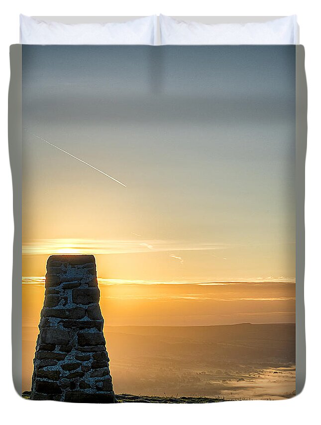 Dawn Duvet Cover featuring the photograph View over the Hope Valley from Mam Tor at dawn by Neil Alexander Photography