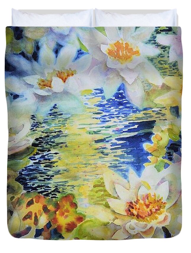 Watercolor Duvet Cover featuring the painting Water Garden #2 by Ann Nicholson