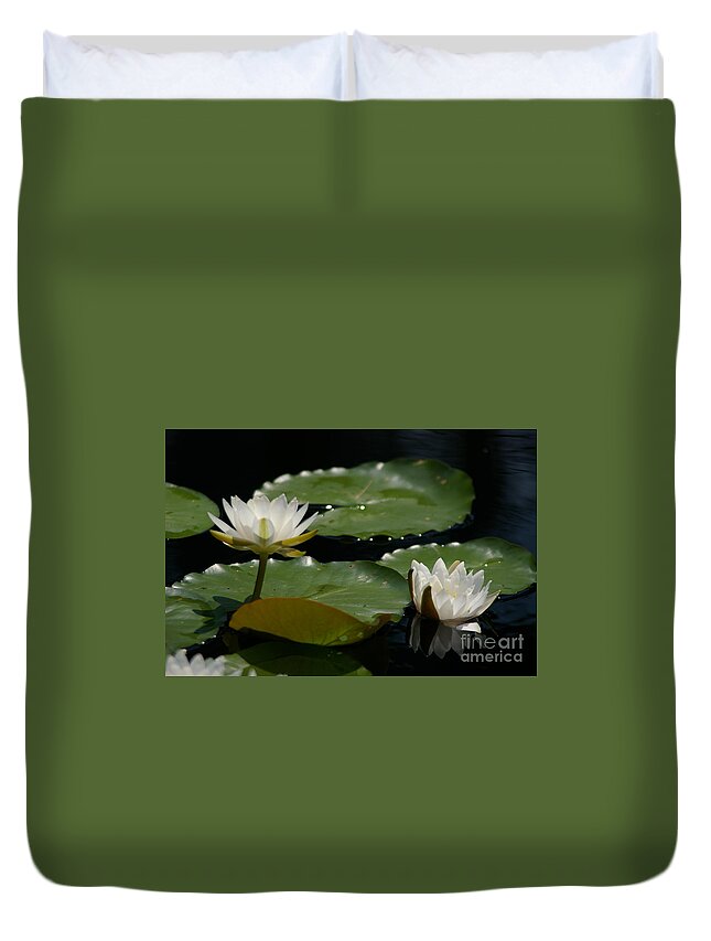 White Duvet Cover featuring the photograph White Lotus Waterlilies #2 by Jackie Irwin