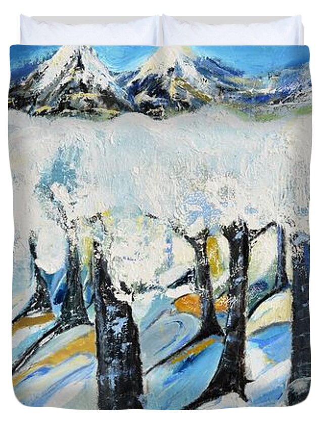 Winter Duvet Cover featuring the painting Winterland #1 by Evelina Popilian