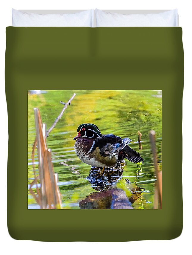 Wood Duck Duvet Cover featuring the photograph Wood Duck by Jerry Cahill
