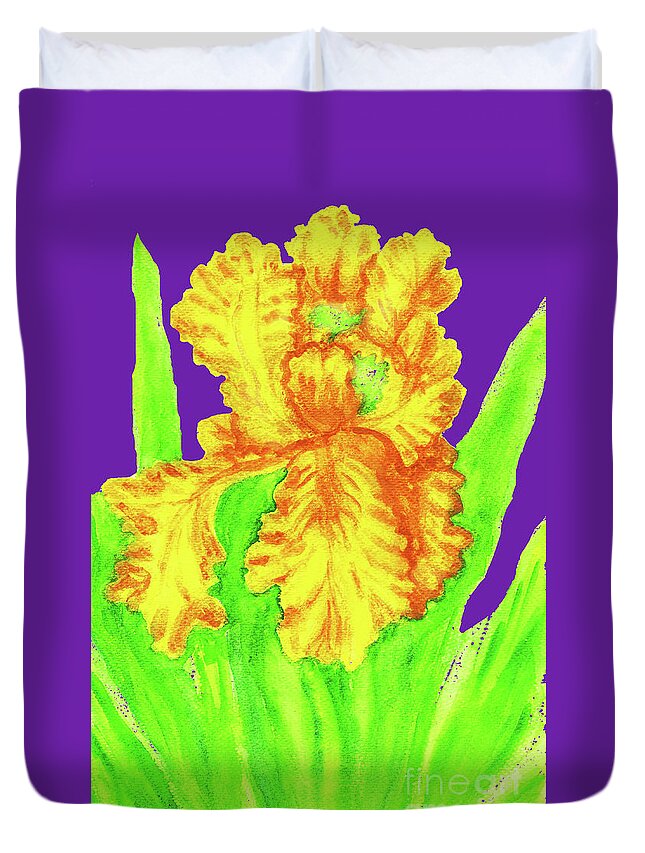 Art Duvet Cover featuring the painting Yellow iris, painting #2 by Irina Afonskaya