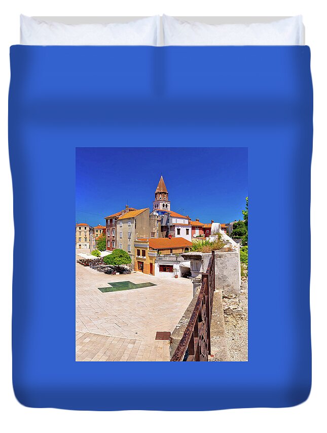 Zadar Duvet Cover featuring the photograph Zadar Five wells square and historic architecture panoramic view #2 by Brch Photography