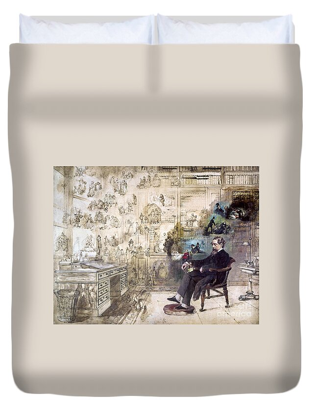 1870s Duvet Cover featuring the painting CHARLES DICKENS - Dickens' Dream by Robert William Buss