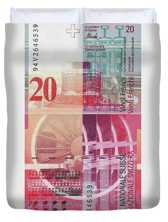 'paper Currency' By Serge Averbukh Duvet Cover featuring the digital art 20 Swiss Franc Bill by Serge Averbukh