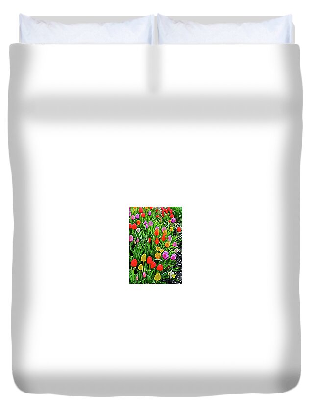 Tulips;spring Flowers; Spring Flower Garden; Spring Garden;flowers;spring Garden Plants;gardens; Duvet Cover featuring the photograph 2016 Acewood Tulips Overiew by Janis Senungetuk