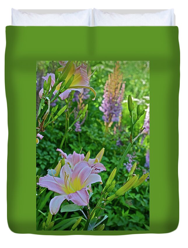 Daylilies Duvet Cover featuring the photograph 2017 Early July at the Gardens Sunken Garden Daylilies 2 by Janis Senungetuk