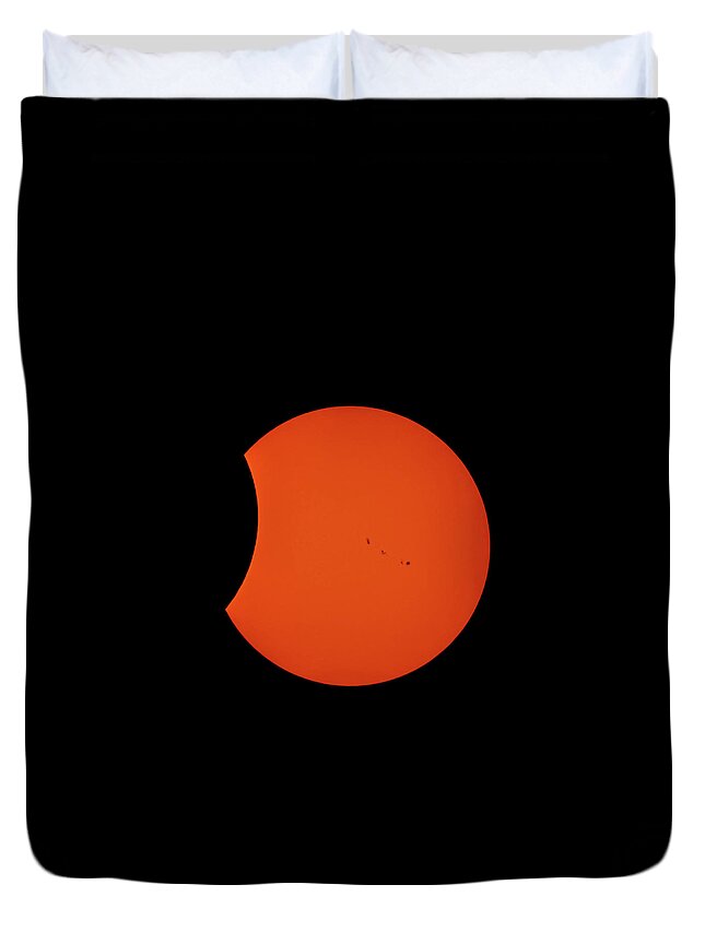 Terry D Photography Duvet Cover featuring the photograph 2017 Partial Solar Eclipse from New Jersey at 350 by Terry DeLuco