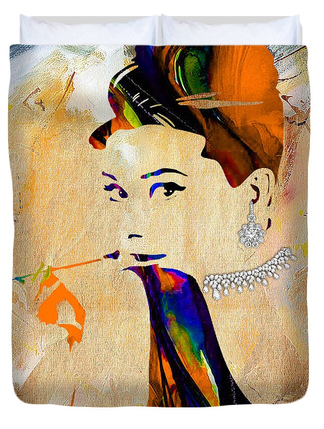 Audrey Hepburn Duvet Cover featuring the mixed media Audrey Hepburn Collection #22 by Marvin Blaine