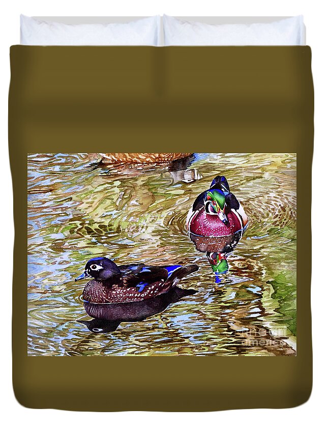 Wood Ducks Duvet Cover featuring the painting #234 Wood Ducks #234 by William Lum
