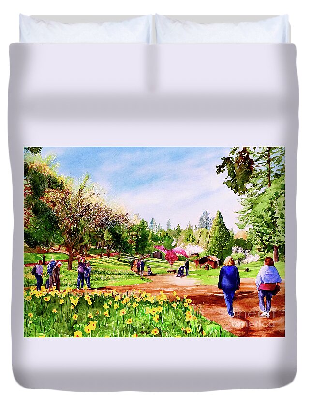 Landscape Duvet Cover featuring the painting #238 Daffodil Hill #238 by William Lum