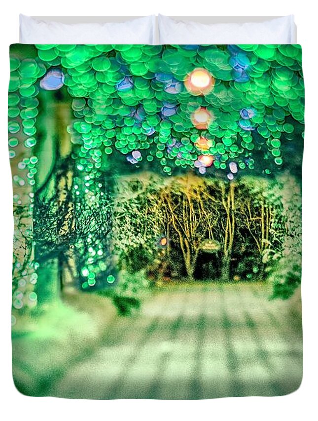 Christmas Duvet Cover featuring the photograph Christmas Light Bokeh At Daniel Stowe Gardens Belmont North Caro #26 by Alex Grichenko
