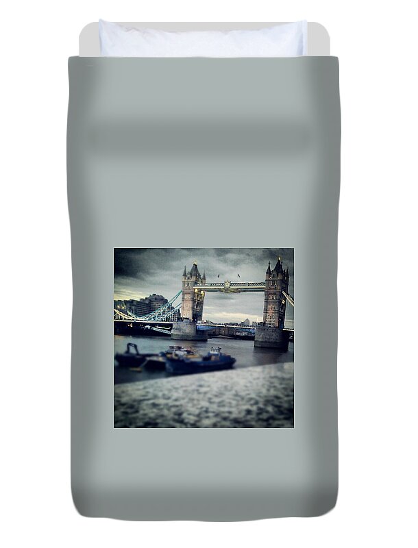 Moody Duvet Cover featuring the photograph Tower Bridge by Janan Yakula
