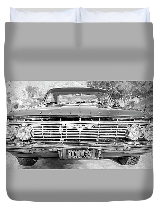 1961 Chevrolet Impala Duvet Cover featuring the photograph 1961 Chevrolet Impala SS BW #3 by Rich Franco
