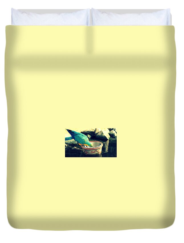 Blue-and-yellow Macaw Duvet Cover featuring the photograph Blue-and-yellow Macaw #3 by Jackie Russo