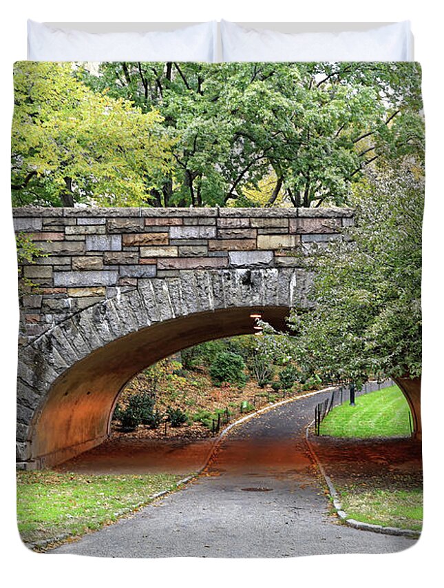 Central Park Duvet Cover featuring the photograph Central Park Bridge #4 by Doolittle Photography and Art