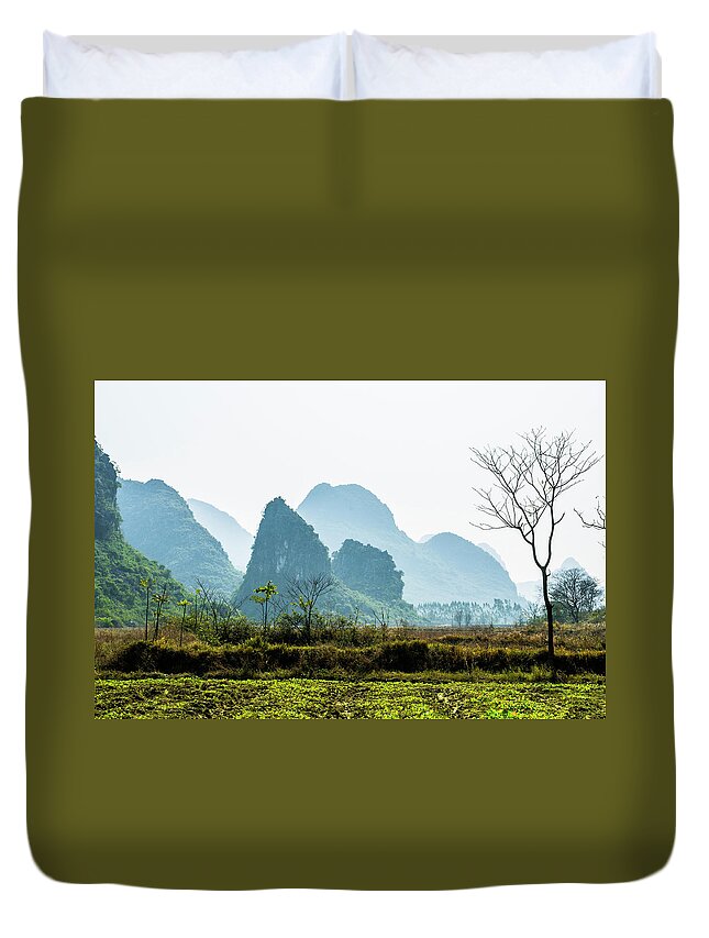 Countryside Duvet Cover featuring the photograph Countryside scenery in the mist #3 by Carl Ning