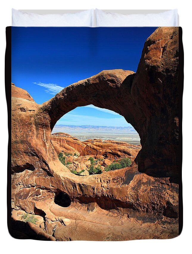 Arch Duvet Cover featuring the photograph Double 0 Arch in Arches National Park #3 by Pierre Leclerc Photography