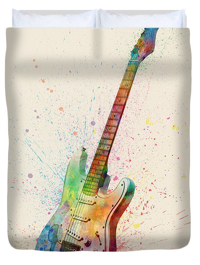 Electric Guitar Duvet Cover featuring the digital art Electric Guitar Abstract Watercolor by Michael Tompsett