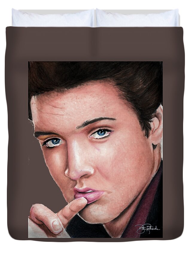 Prisma Duvet Cover featuring the drawing Elvis #3 by Bill Richards
