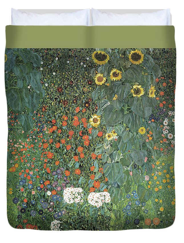 Gustav Klimt Duvet Cover featuring the painting Farm Garden with Sunflowers #3 by Celestial Images