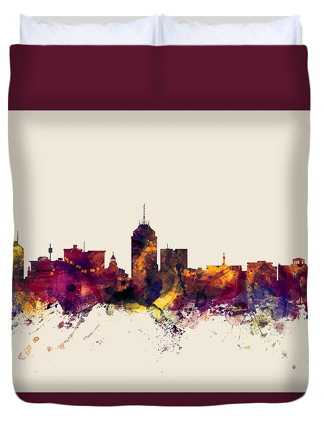City Duvet Cover featuring the digital art Fresno California Skyline by Michael Tompsett
