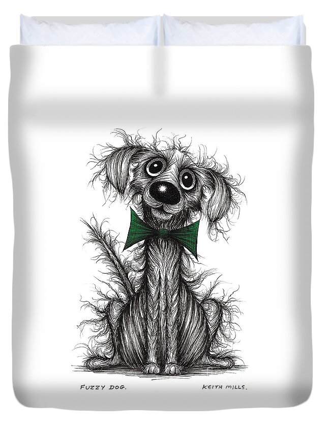 Dogs In Bows Duvet Cover featuring the drawing Fuzzy dog #2 by Keith Mills