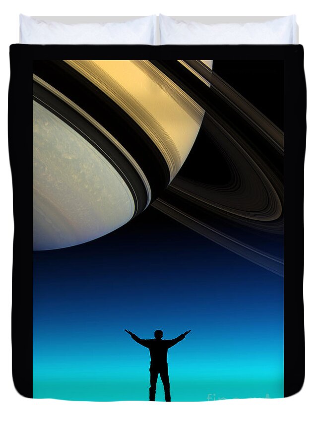 Astronomy Duvet Cover featuring the photograph In Awe Of Saturn #3 by Larry Landolfi