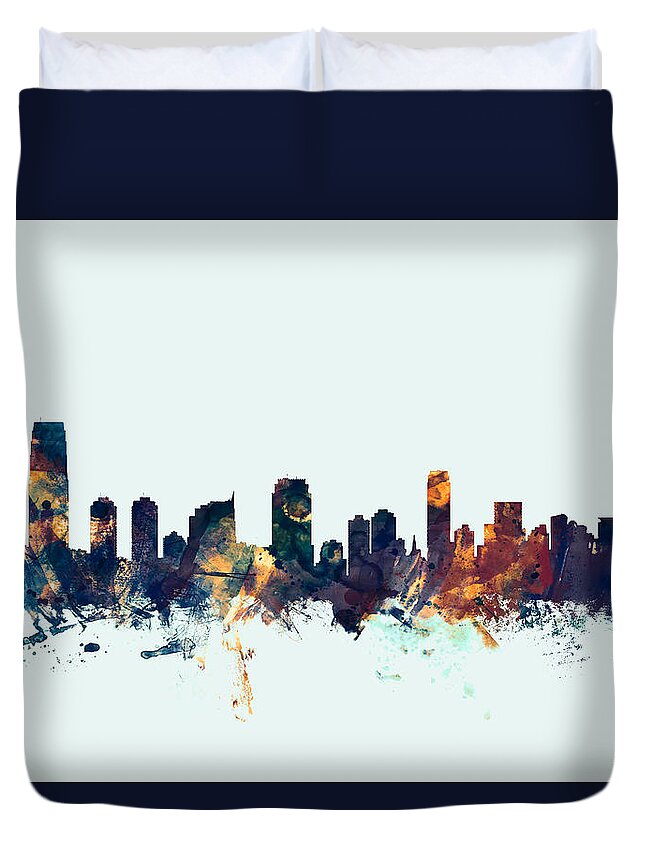 United States Duvet Cover featuring the digital art Jersey City New Jersey Skyline by Michael Tompsett