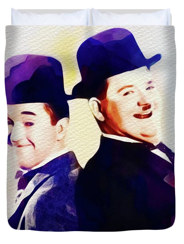 Stan Duvet Cover featuring the painting Laurel and Hardy #3 by Esoterica Art Agency