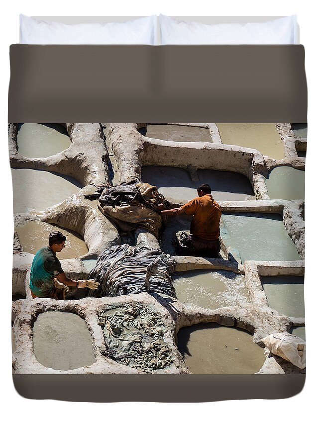 Fes Duvet Cover featuring the photograph Leather tanneries of Fes - 4 #1 by Claudio Maioli
