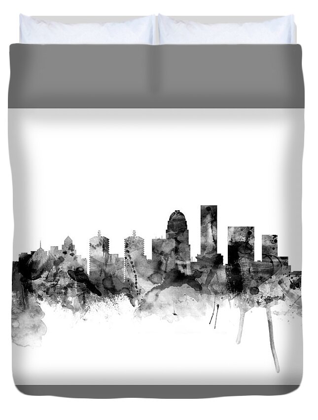Watercolour Duvet Cover featuring the digital art Louisville Kentucky City Skyline #3 by Michael Tompsett