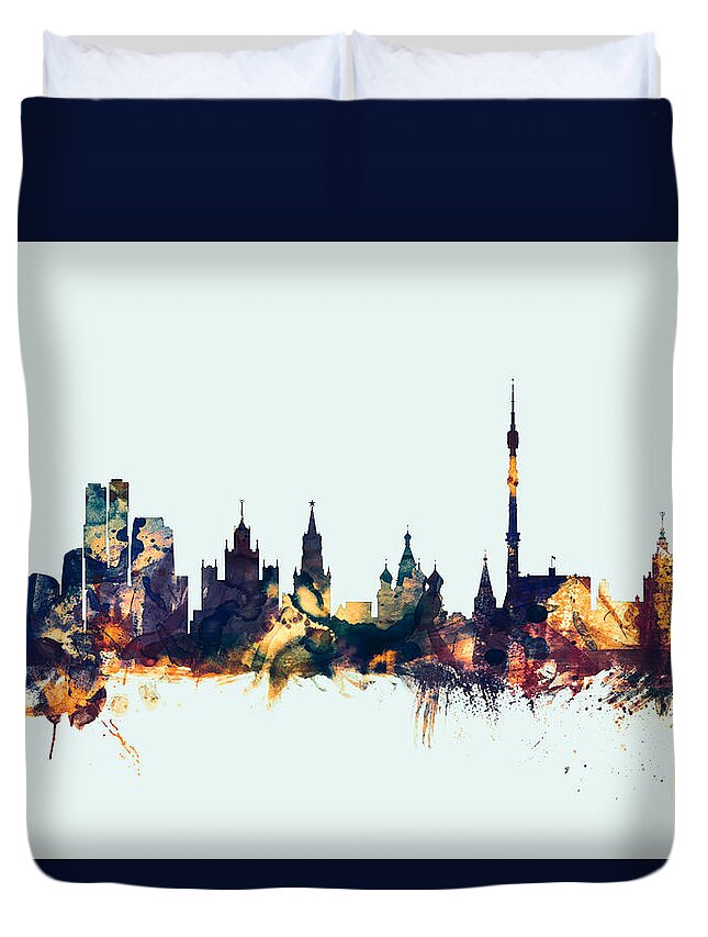 Watercolour Duvet Cover featuring the digital art Moscow Russia Skyline by Michael Tompsett