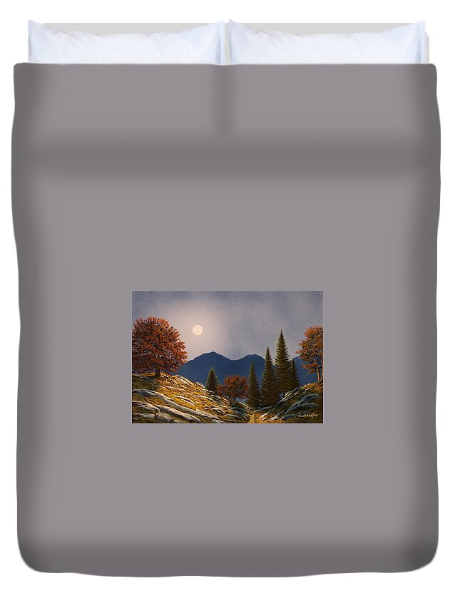 Landscape Duvet Cover featuring the painting Mountain Moonrise #3 by Frank Wilson