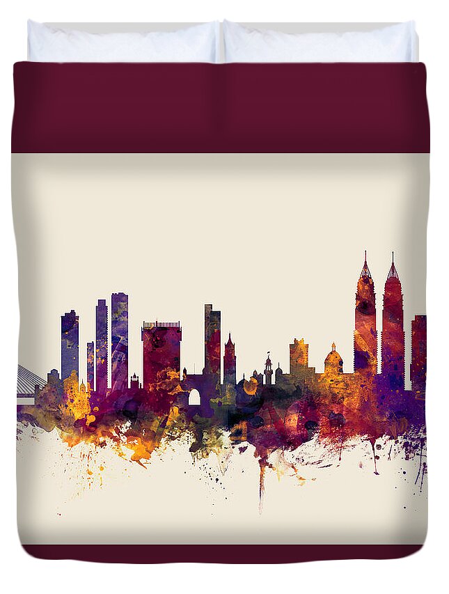 Watercolour Duvet Cover featuring the digital art Mumbai Skyline India Bombay by Michael Tompsett