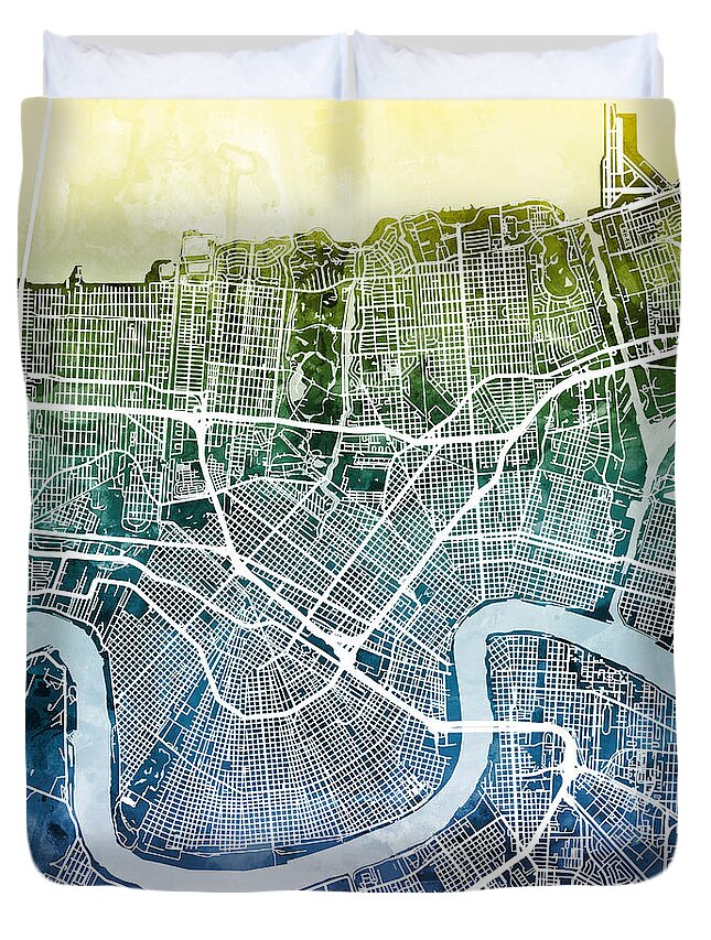 Street Map Duvet Cover featuring the digital art New Orleans Street Map #3 by Michael Tompsett