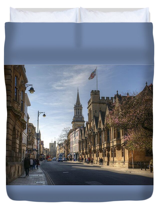 High Street Duvet Cover featuring the photograph Oxford High Street #3 by Chris Day