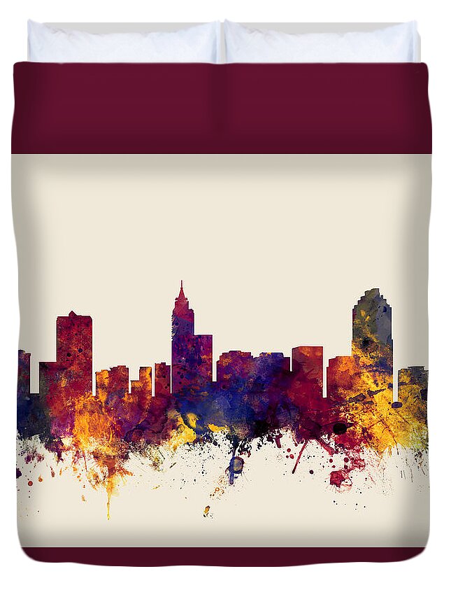 United States Duvet Cover featuring the digital art Raleigh North Carolina Skyline by Michael Tompsett