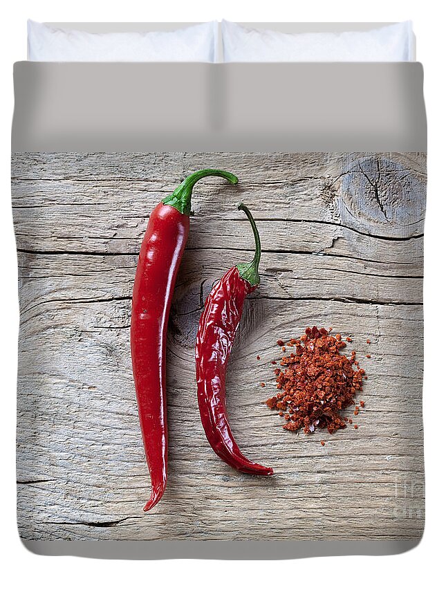 Chili Duvet Cover featuring the photograph Red Chili Pepper by Nailia Schwarz