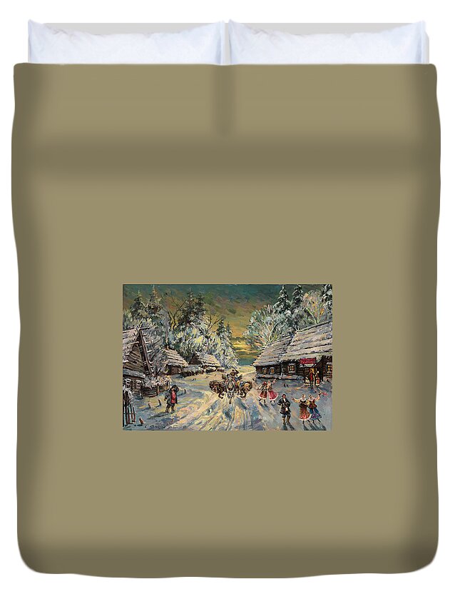 Korovin Duvet Cover featuring the painting Russian Winter #3 by MotionAge Designs