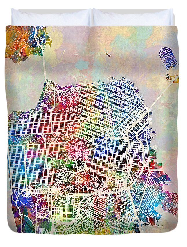 San Francisco Duvet Cover featuring the digital art San Francisco City Street Map #3 by Michael Tompsett