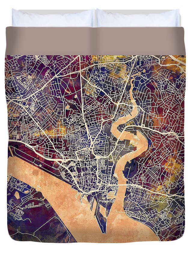 Southampton Duvet Cover featuring the digital art Southampton England City Map by Michael Tompsett