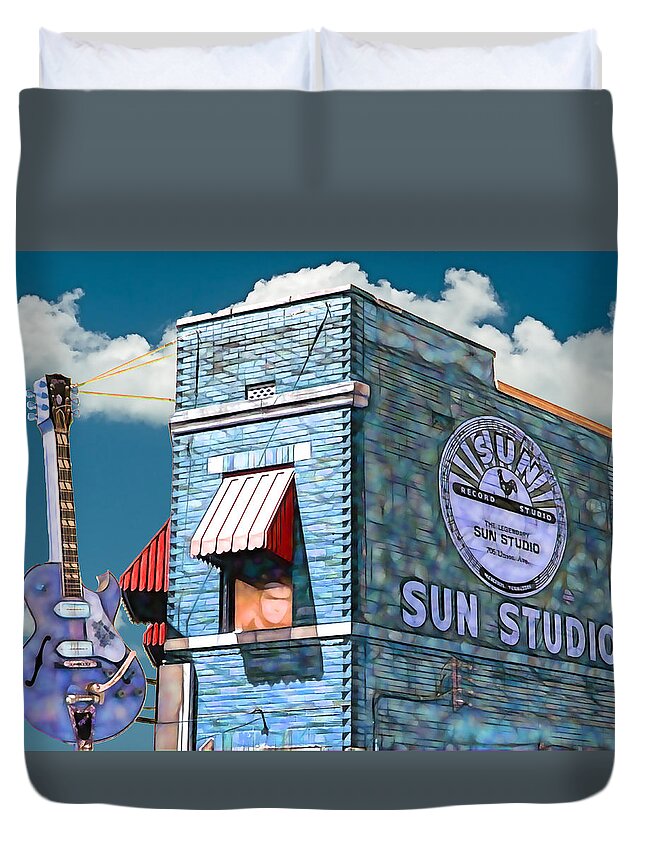 Elvis Art Duvet Cover featuring the mixed media Sun Studio Collection #1 by Marvin Blaine