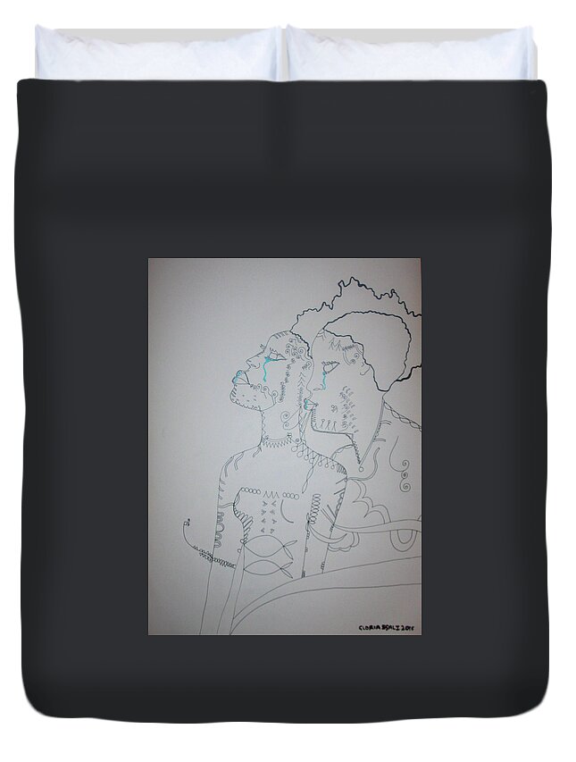 Jesus Duvet Cover featuring the drawing Tender Love #3 by Gloria Ssali