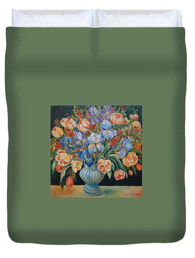 Still Life Duvet Cover featuring the painting Tulips #2 by Ingrid Dohm