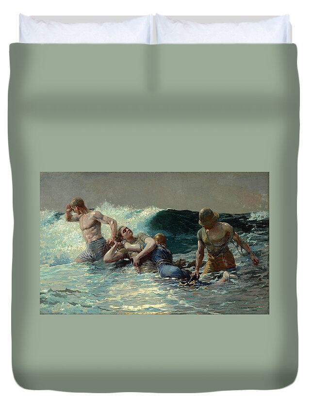 Winslow Homer Duvet Cover featuring the painting Undertow by Winslow Homer