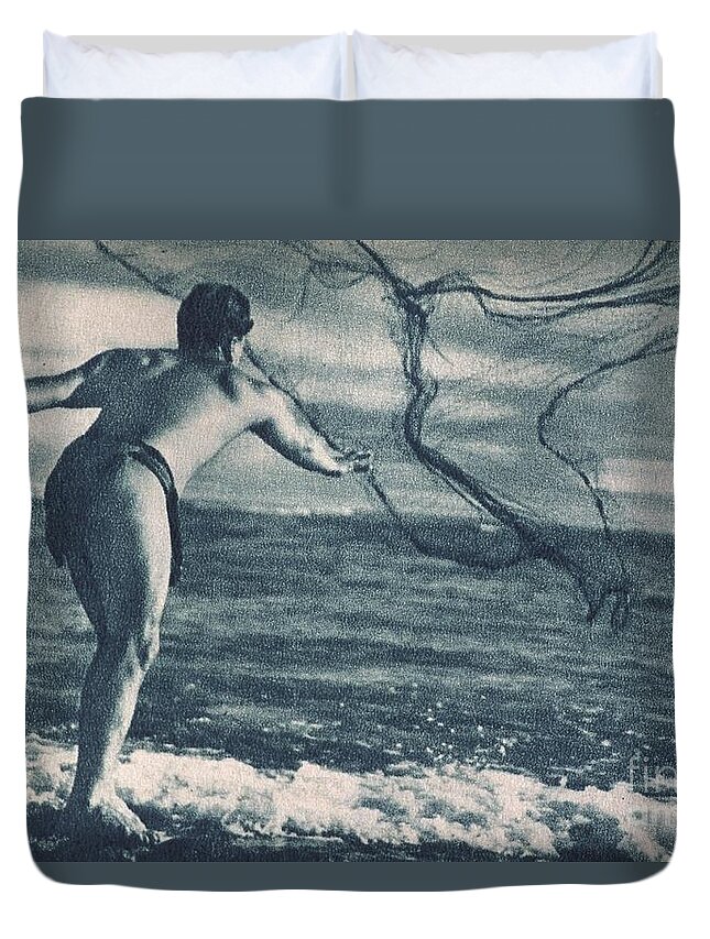 1938 Duvet Cover featuring the painting Vintage Hawaiian Art #3 by Hawaiian Legacy Archive - Printscapes