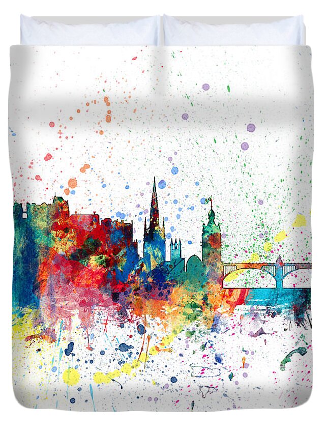 City Duvet Cover featuring the digital art Edinburgh Scotland Skyline by Michael Tompsett